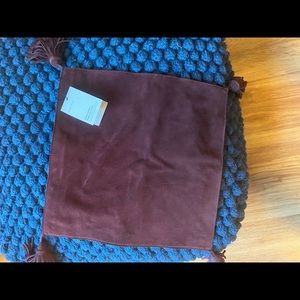 West Elm Deep burgundy leather tassel pillow cover